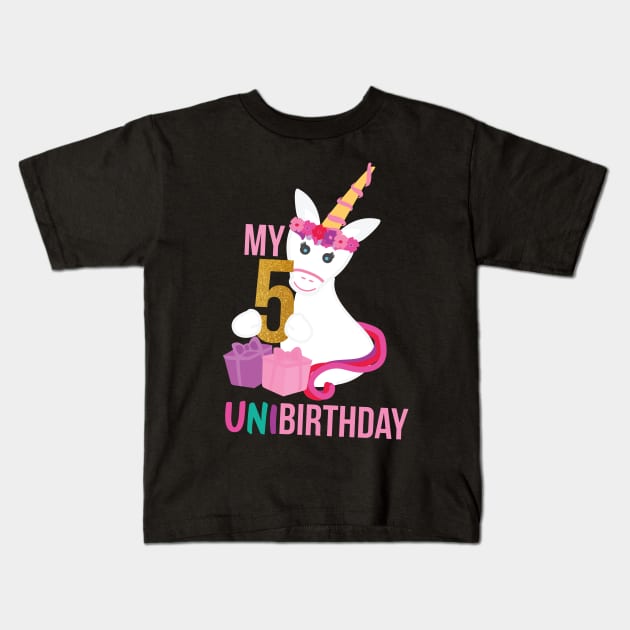 My 5th UNIBIRTHDAY - Unicorn Birthday party Kids T-Shirt by sigdesign